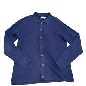 Topman Navy Blue Button-Through Knitted Polo Cardigan - Men's Medium